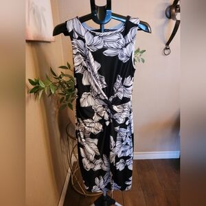 Joseph Ribkoff Black & White Floral Twist-Front Sheath Dress